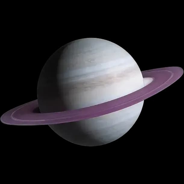 A detailed view of the gas giant Saturn with its prominent reddish-purple rings against deep space.